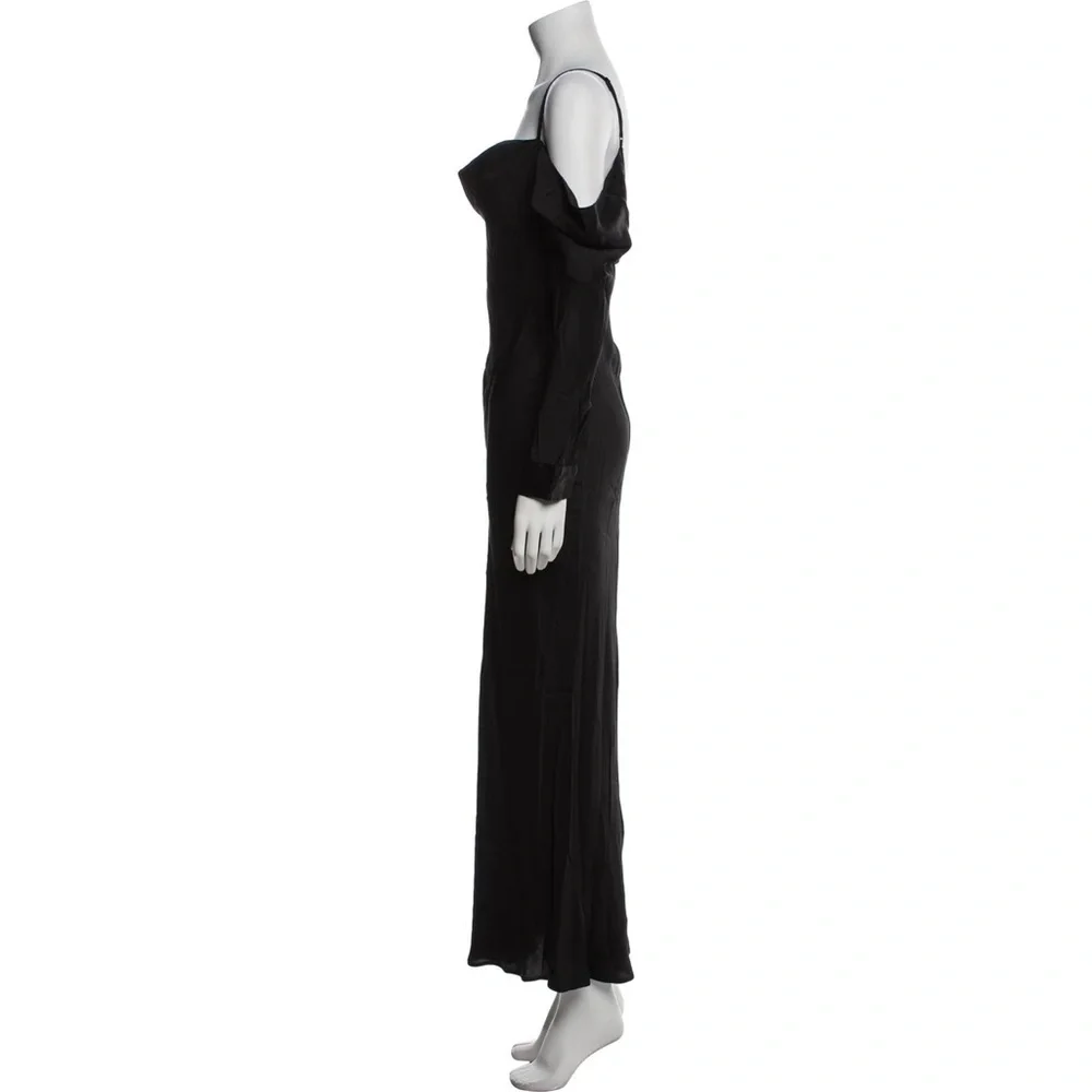 L'Agence "Juniper" Black Cold Shoulder Satin Maxi Dress Gown - US 0 / XS - Picture 7 of 8